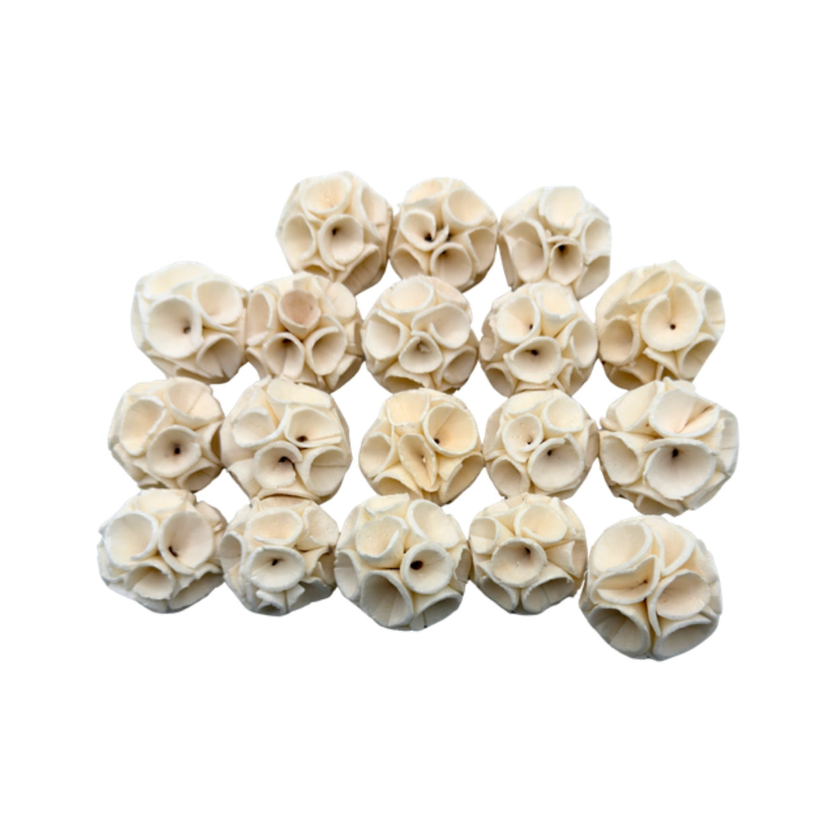 Pack of 18 mini sola crepes, small handmade balls of ruffled natural sola wood slices, about 1.8 inches each #size_mini - pack of 18