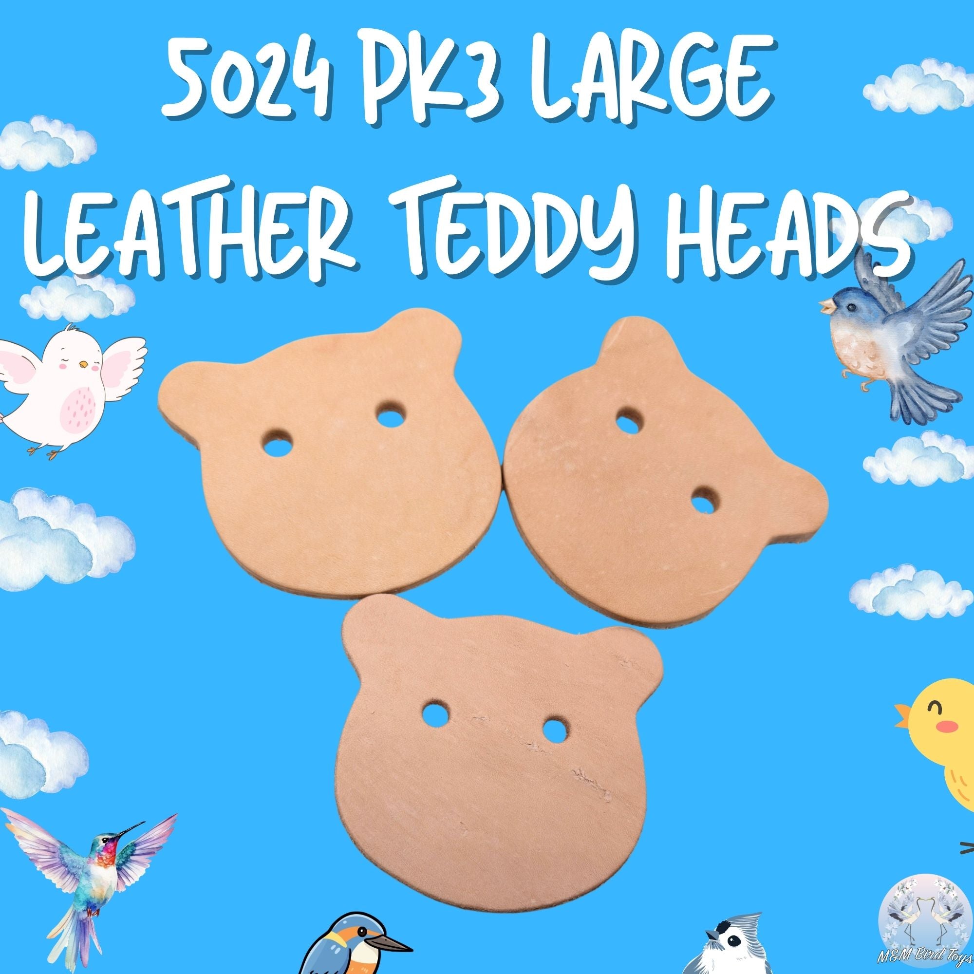5024 Pk3 Large Leather Teddy Heads