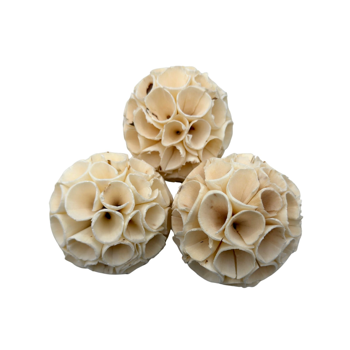 Pack of 3 mega sola crepes, large handmade balls of ruffled natural sola wood slices, about 3.8 inches each #size_mega - pack of 3